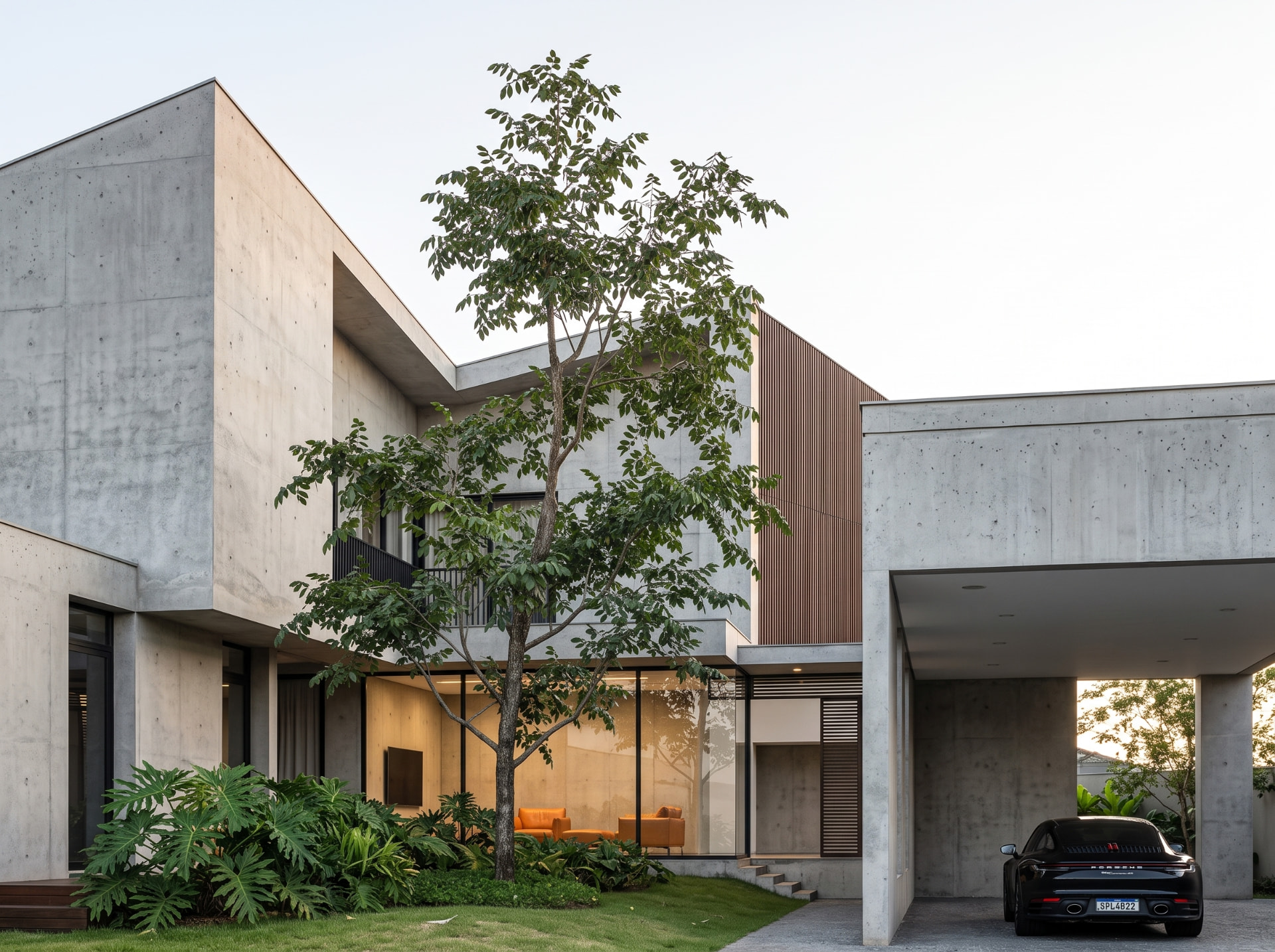 Fachada em concreto com céu limpo